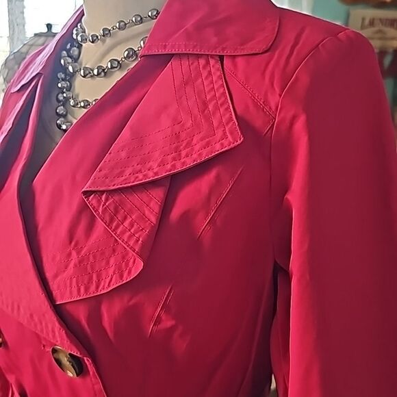 London Fog raspberry mid length trench coat size small - Picture 4 of 14